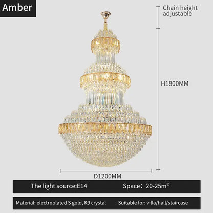 Amber brand tiered decorbites crystal chandelier with electroplated gold and k9 crystal for luxury lighting