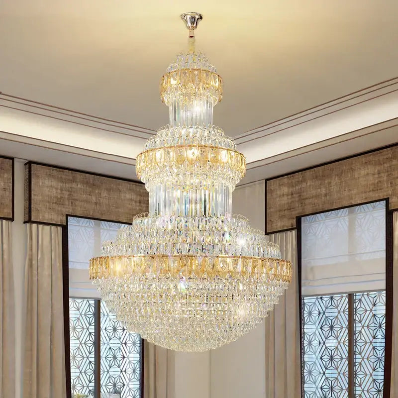 Decorbites crystal chandelier with cascading clear and gold-toned crystals for luxury villa hotel office lighting