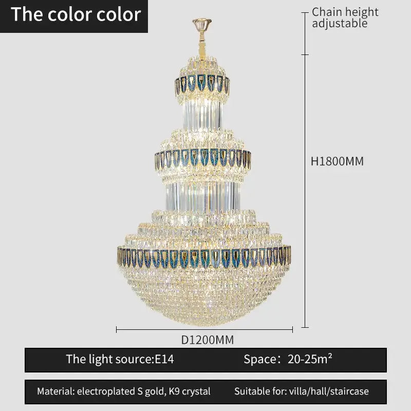 DecorBites crystal chandelier with gold electroplated finish and k9 crystal for luxury lighting in villas and hotels