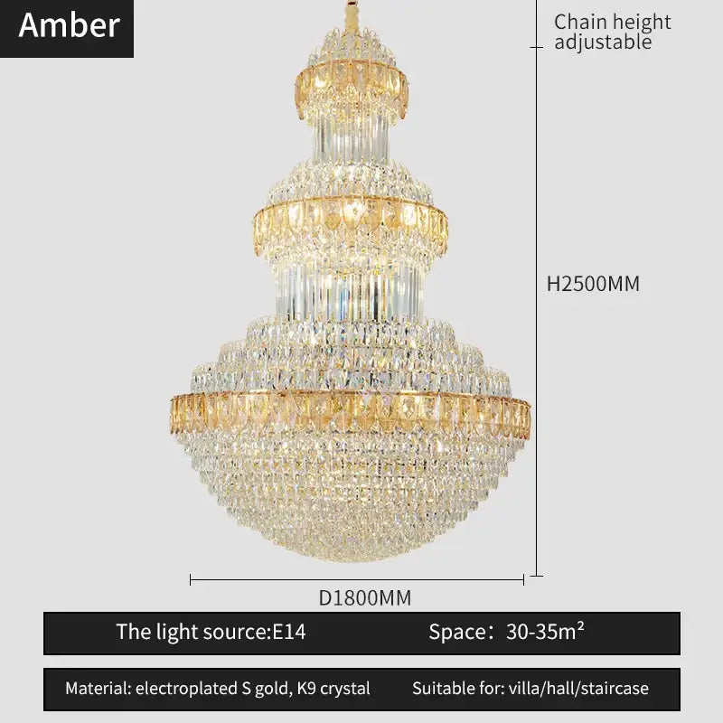 Amber brand tiered decorbites crystal chandelier with electroplated gold and k9 crystal for luxury villa lighting