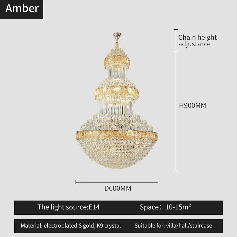 Amber brand tiered decorbites crystal chandelier with electroplated gold and k9 crystal for luxury villa and hotel lighting