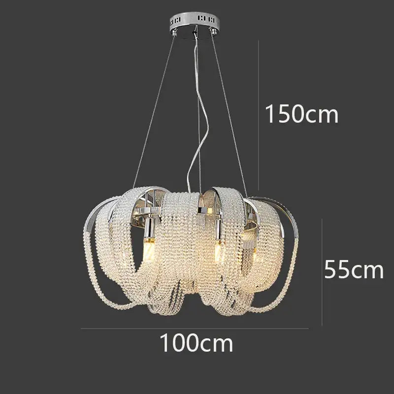 Decorbites crystal chandelier with sleek chrome finish and cascading clear crystal beads for luxury living room lighting