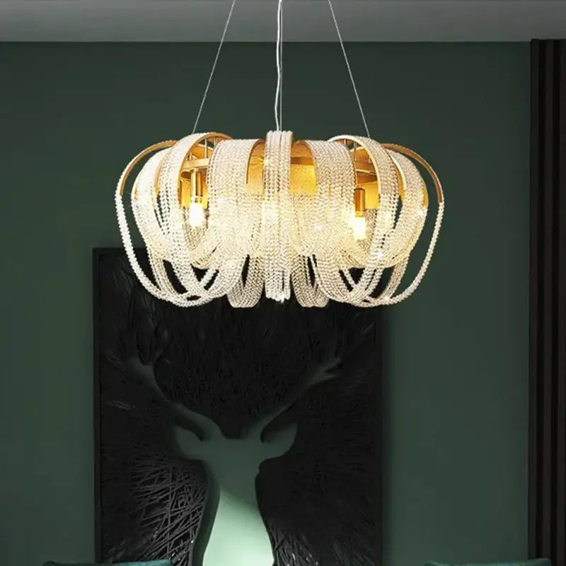 Decorbites crystal chandelier with gold metal frames and clear crystal beads for luxury living room and bedroom lighting