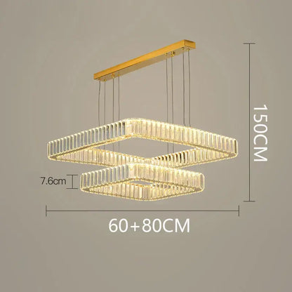 Gold-finished decorbites crystal chandelier with two interlocking crystal-encrusted rings for luxury living rooms and bedrooms