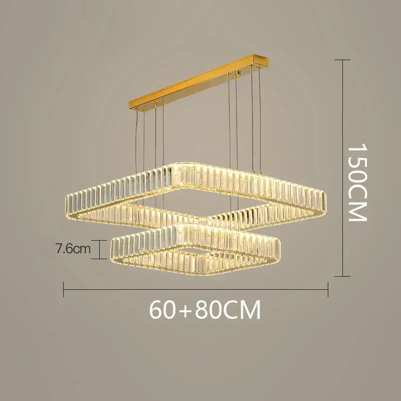 Gold-finished decorbites crystal chandelier with two interlocking crystal-encrusted rings for luxury living rooms and bedrooms