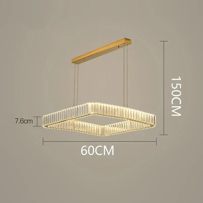 Gold-toned decorbites crystal chandelier with vertical crystal rods and illuminated frame for luxury living room lighting