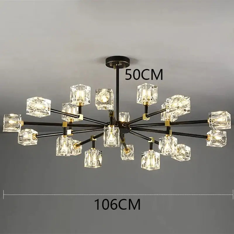 Modern black and gold decorbites crystal chandelier with clear crystal cube shades for luxury living room and bedroom lighting