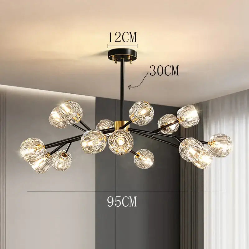 Decorbites crystal chandelier modern black and gold metal design with crystal globe bulbs for luxury living room lighting