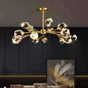 Gold-toned decorbites crystal chandelier with faceted crystal-like bulbs for luxury living room dining ceiling light