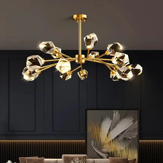 Gold-toned decorbites crystal chandelier with faceted crystal-like bulbs for luxury living room dining ceiling light
