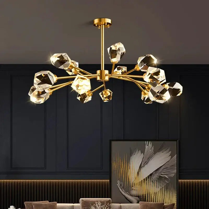 Gold-toned decorbites crystal chandelier with faceted crystal-like bulbs for luxury living room dining ceiling light