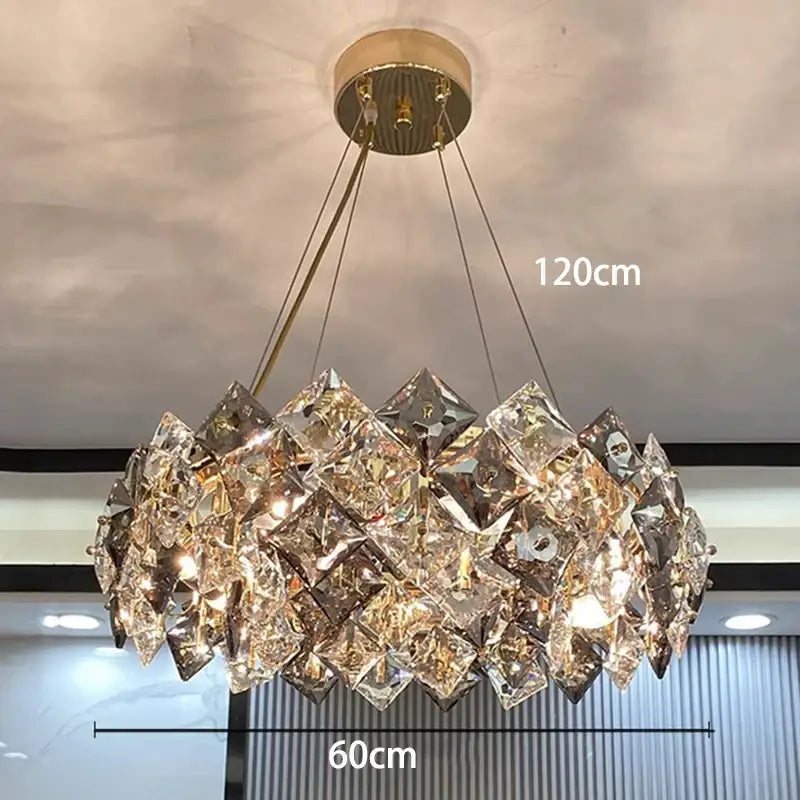 Decorbites crystal chandelier with 120cm gold-toned mount and faceted crystals for luxury living room lighting