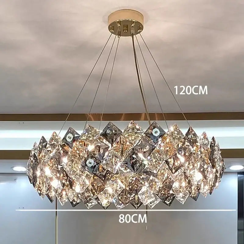 Decorbites crystal chandelier 120cm with gold mount and faceted clear crystals for luxury living room lighting