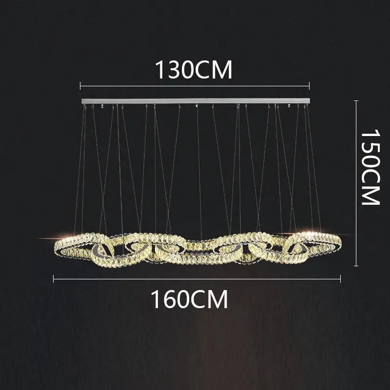 DecorBites crystal chandelier with a sleek silver frame and interconnected crystal rings for luxury living and dining rooms