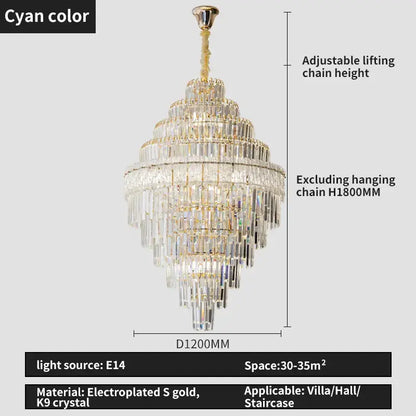 Elegant decorbites crystal chandelier with tiered k9 crystal prisms and s gold accents for luxury living rooms