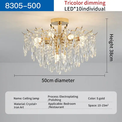 Gold-finished decorbites crystal chandelier featuring 10 tricolor led lights for luxury living room lighting
