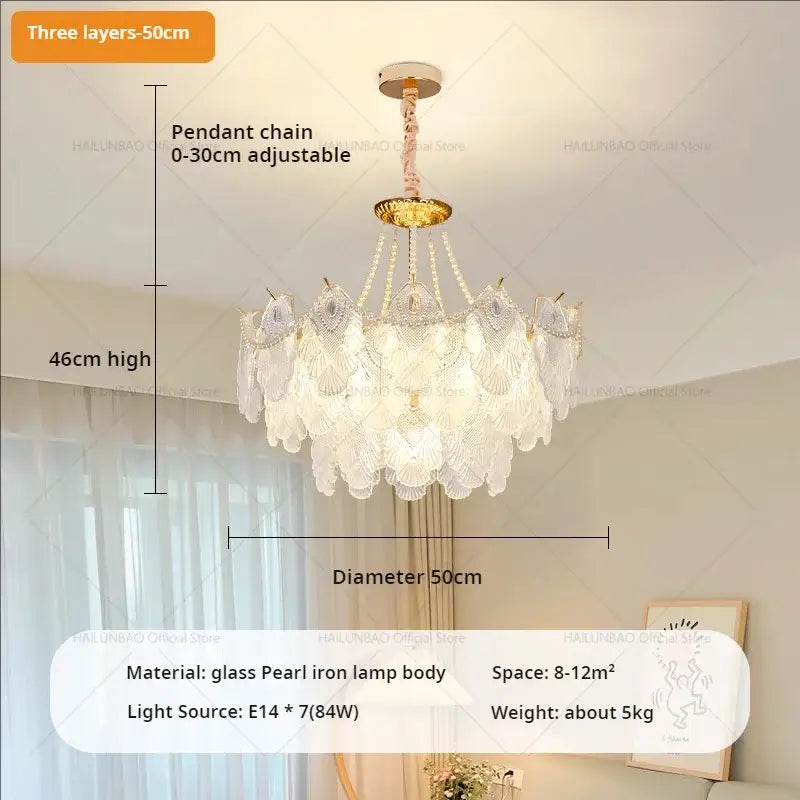 Elegant three-layer decorbites crystal chandelier with translucent glass and gold-toned iron for luxury living room decor