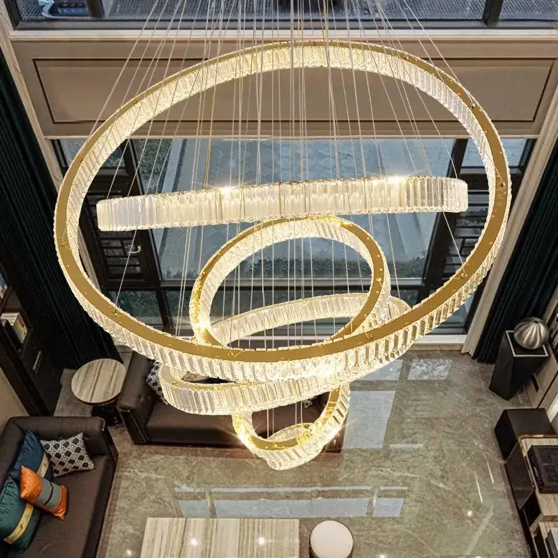 Golden and crystal decorbites crystal chandelier with multiple concentric rings for luxury living room lighting