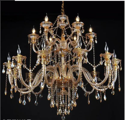 Decorbites crystal chandelier luxury gold-toned with intricate glass arms and teardrop crystals for modern indoor lighting