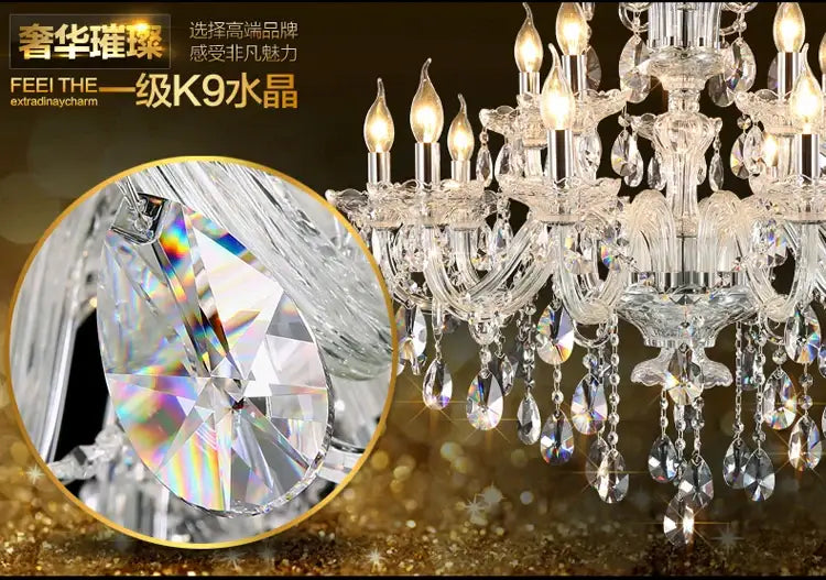A decorbites crystal chandelier with multi-tiered sparkling teardrop crystals and candle-style bulbs for living rooms