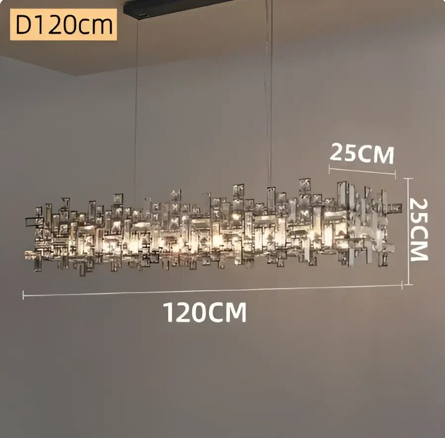 Modern 120cm decorbites crystal chandelier with metallic frame and illuminated glass cubes for luxury living spaces