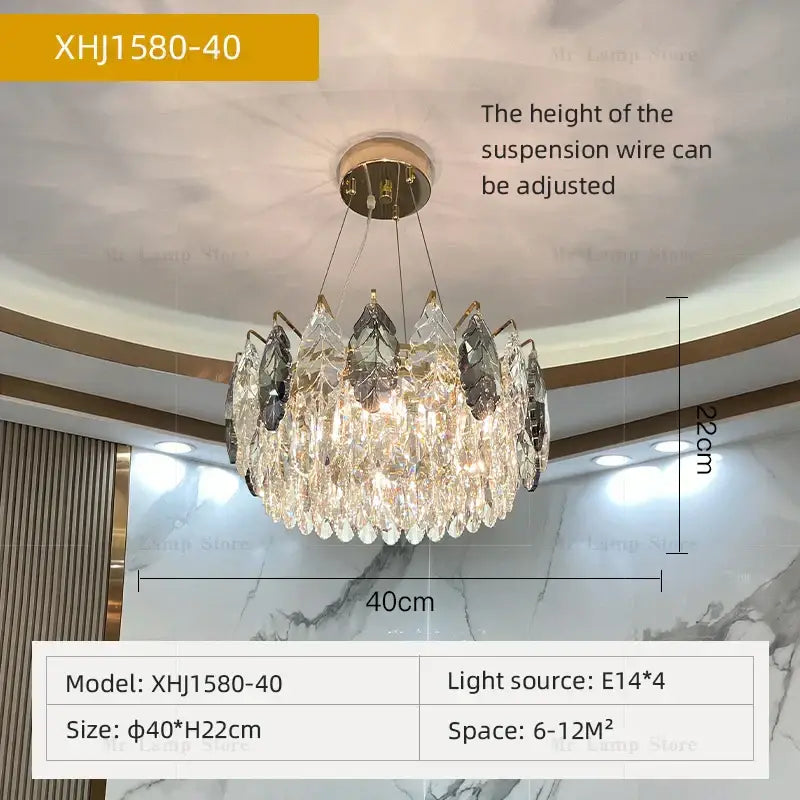 Decorbites crystal chandelier with gold-toned metal frame and cascading clear glass droplets for luxury lighting