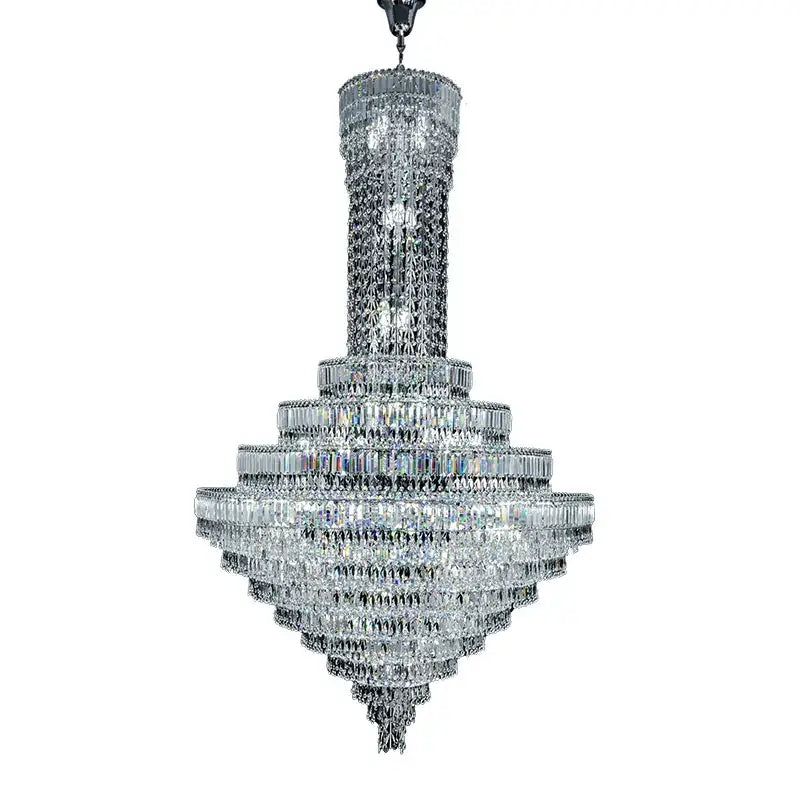 Decorbites crystal chandelier with multi-tiered clear faceted crystals and polished chrome for luxury lighting