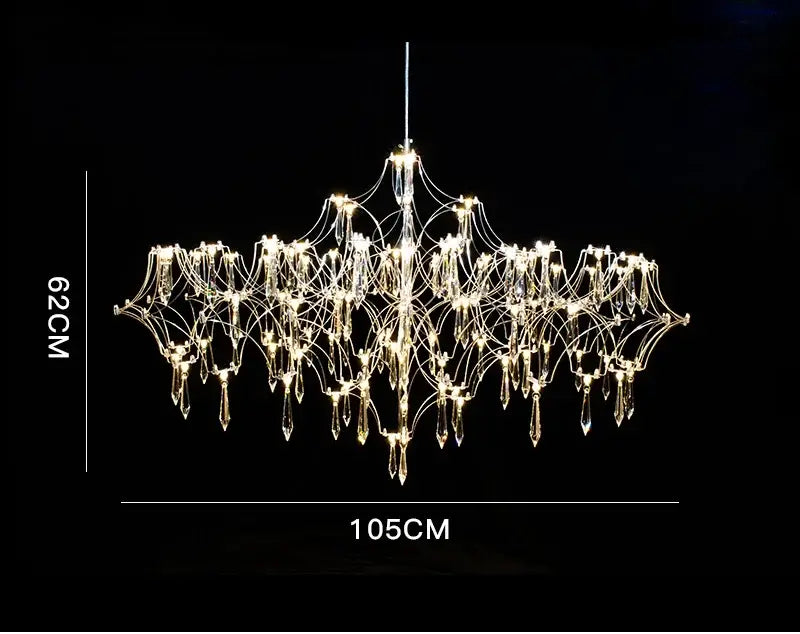 Elegant decorbites crystal chandelier with symmetrical web-like design and glass droplets for living room and bedroom