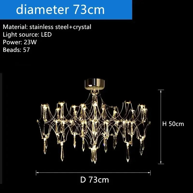 Elegant decorbites crystal chandelier with sleek stainless steel frame and led-illuminated crystal beads for modern interiors