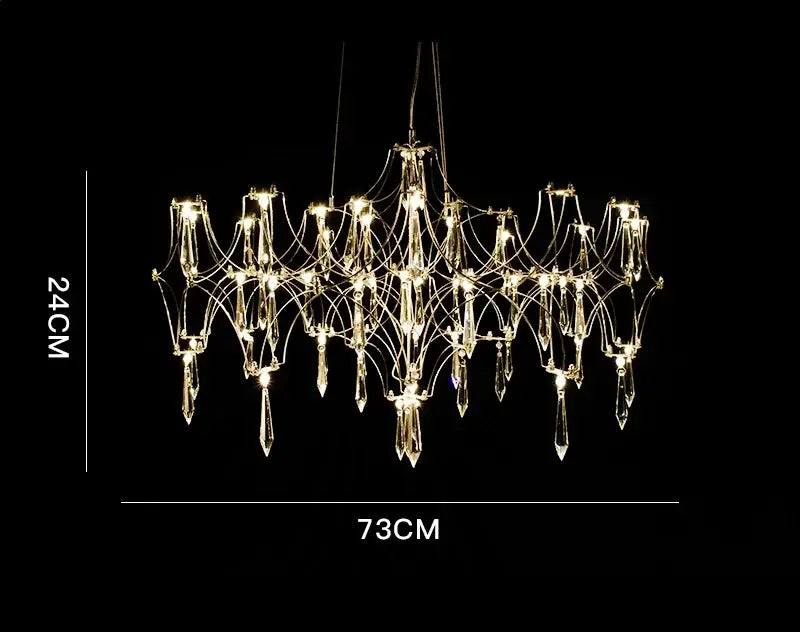 A modern gold-toned decorbites crystal chandelier with intricate crystal droplets for living room or bedroom