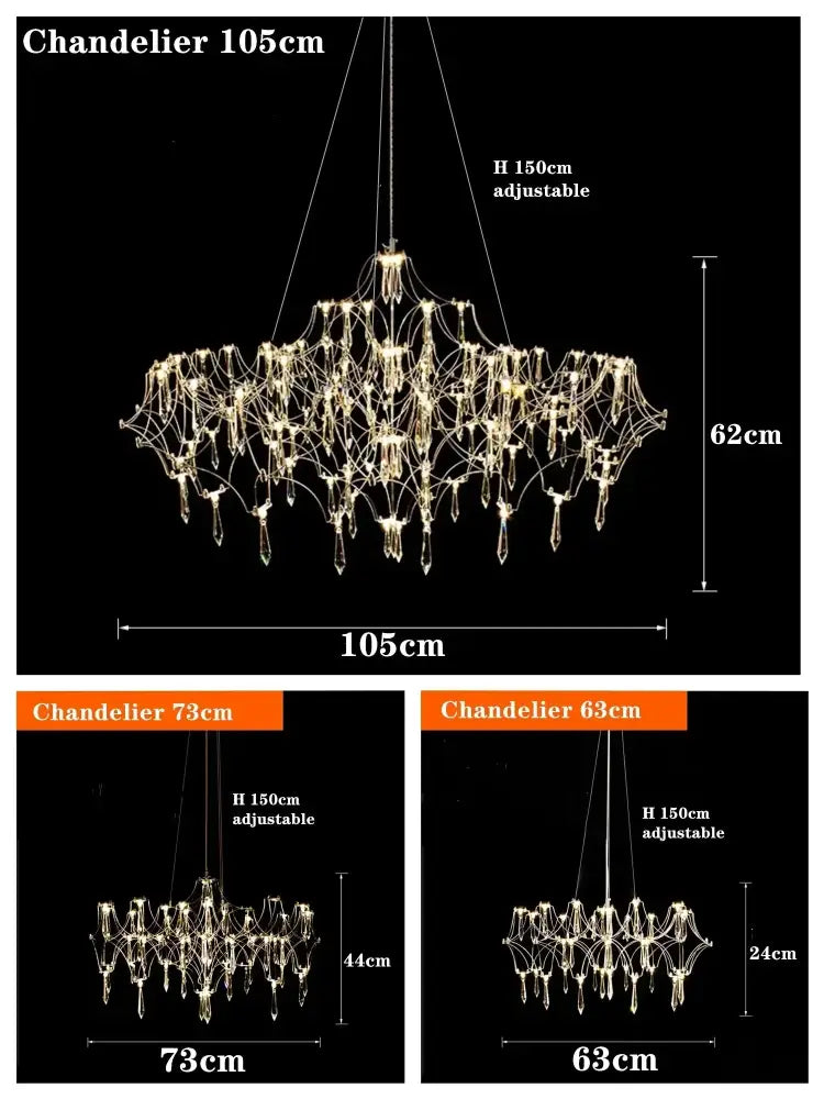 Decorbites crystal chandelier with delicate wireframe design and crystal pendants for modern living spaces
