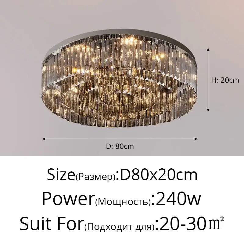 DecorBites crystal chandelier circular ceiling light with faceted crystal prisms and warm golden light for home interior