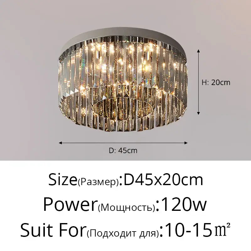 Decorbites crystal chandelier featuring a circular multi-tiered chrome frame with faceted crystal prisms for luxury lighting