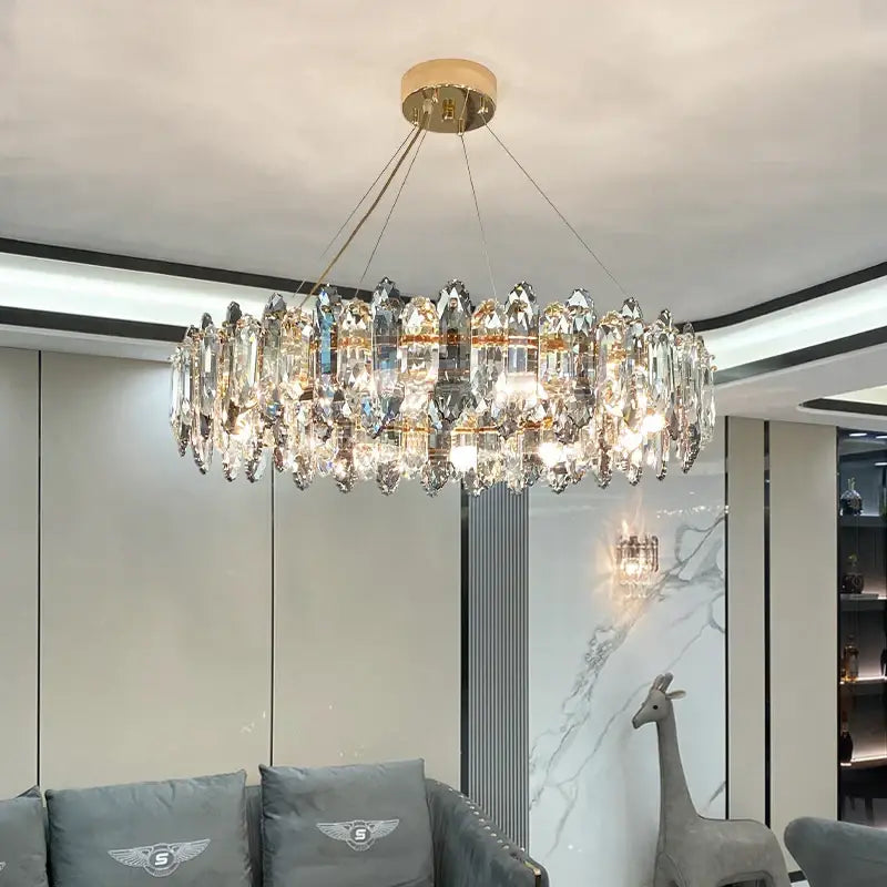 Luxury nordic post-modern decorbites crystal chandelier with gold ceiling mount and faceted clear crystals for living spaces