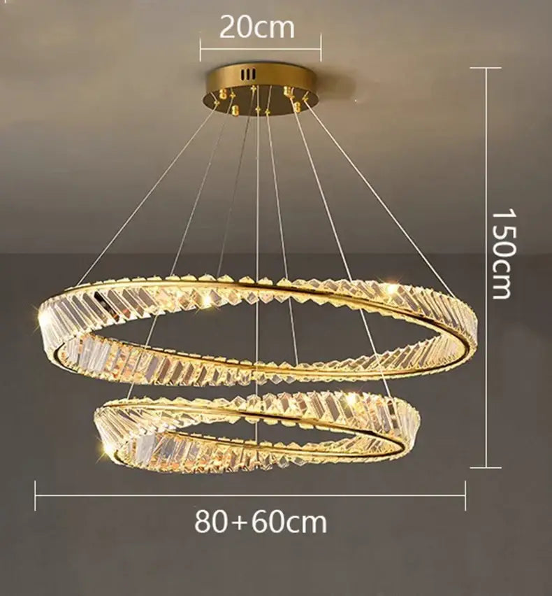 Gold-toned decorbites crystal chandelier with double-ring design and crystal accents for living room and bedroom lighting