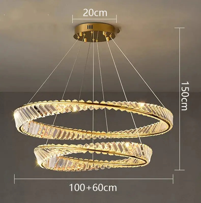 Gold-toned decorbites crystal chandelier with double-ring design and crystal accents for living room and bedroom lighting