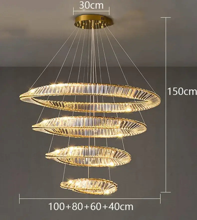 Golden spiral decorbites crystal chandelier with cascading crystal rings luxury pendant lamp for living room and bedroom