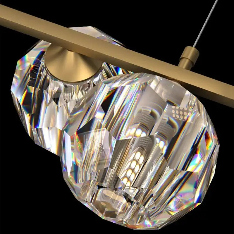 Faceted crystal chandelier pendant light with brushed brass mounting bar by decorbites crystal for living and dining room
