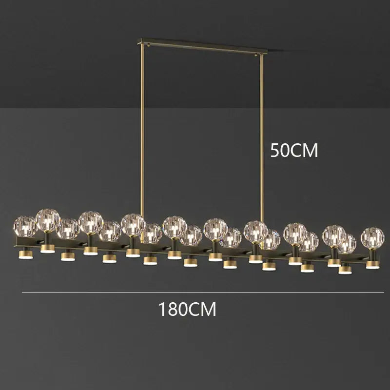 Decorbites crystal chandelier with brass finish and 14 faceted crystal globes for living and dining rooms