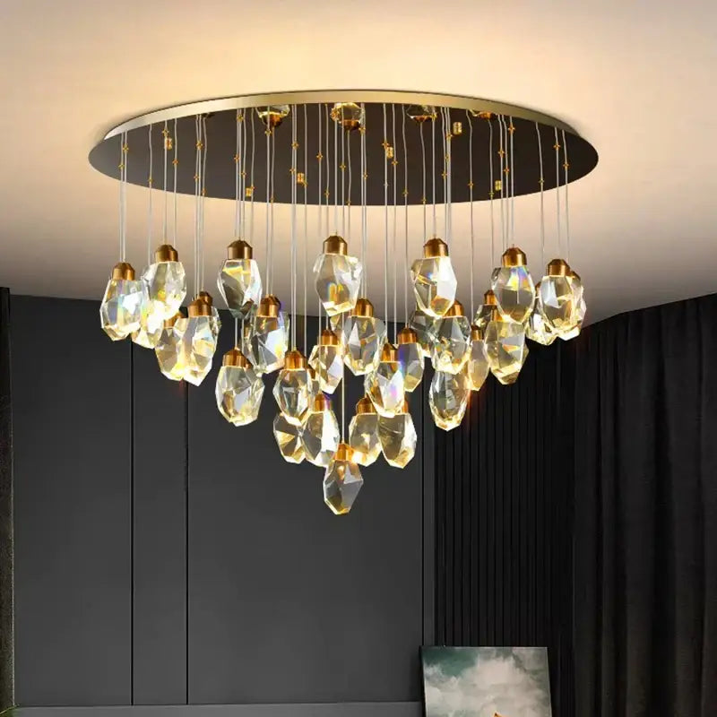 Decorbites crystal chandelier luxury pendant light with clear faceted glass and gold metal for living and dining rooms