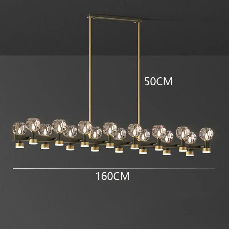 DecorBites crystal chandelier luxury pendant light with brass metal frame and clear crystal globe shades for living room