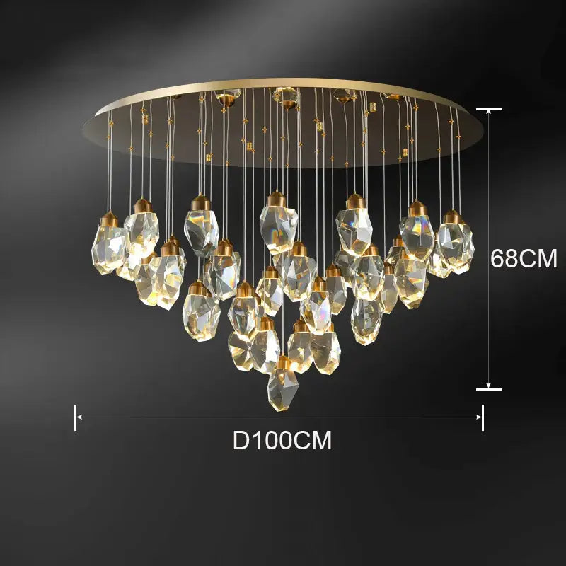 A modern decorbites crystal chandelier with gold frame and clear glass pendant light for living and dining rooms