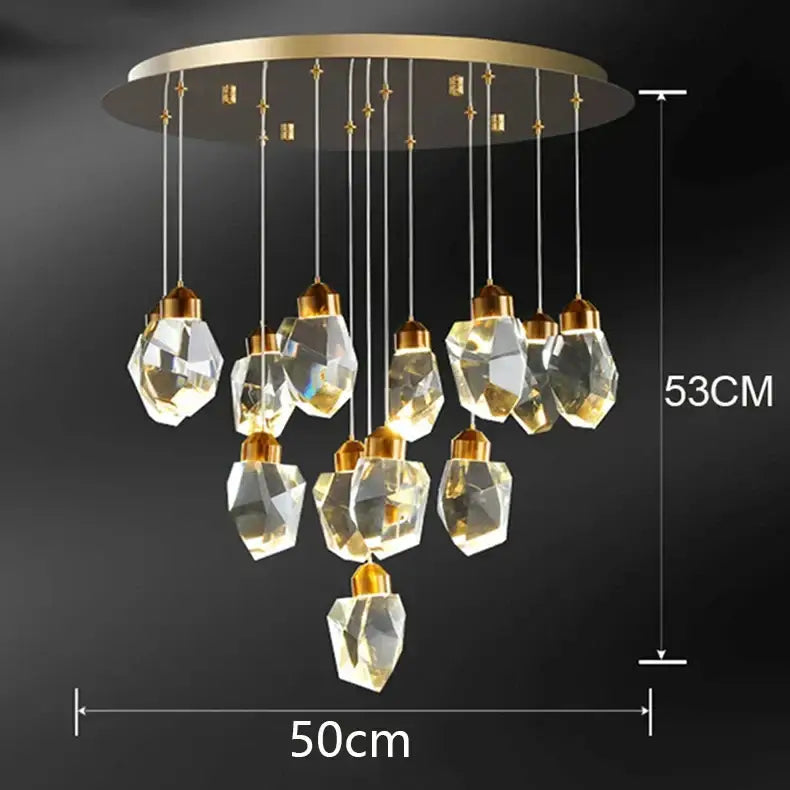 Gold-toned decorbites crystal chandelier pendant light with faceted crystal droplets for living and dining room decor