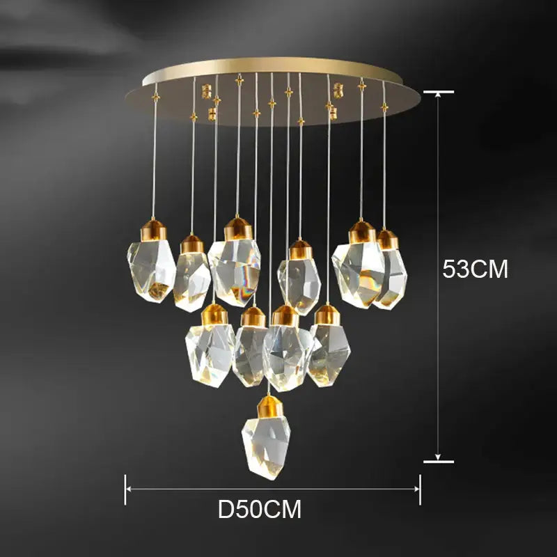 DecorBites crystal chandelier with gold-toned mount and clear glass pendants for living and dining room lighting