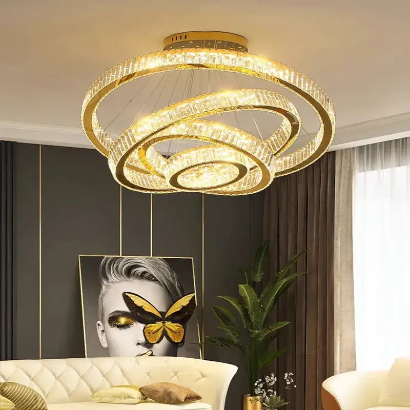 Golden spiral decorbites crystal chandelier with crystal accents for luxury pendant lighting in living room and staircase