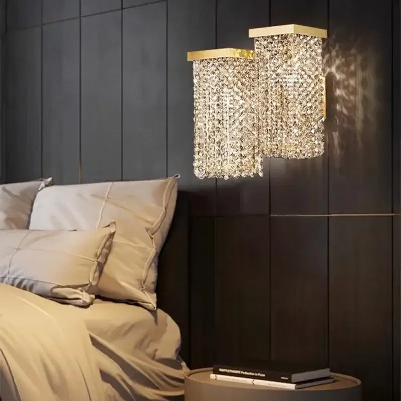 Gold-framed decorbites crystal chandelier with cascading faceted glass elements for modern bar and restaurant lighting