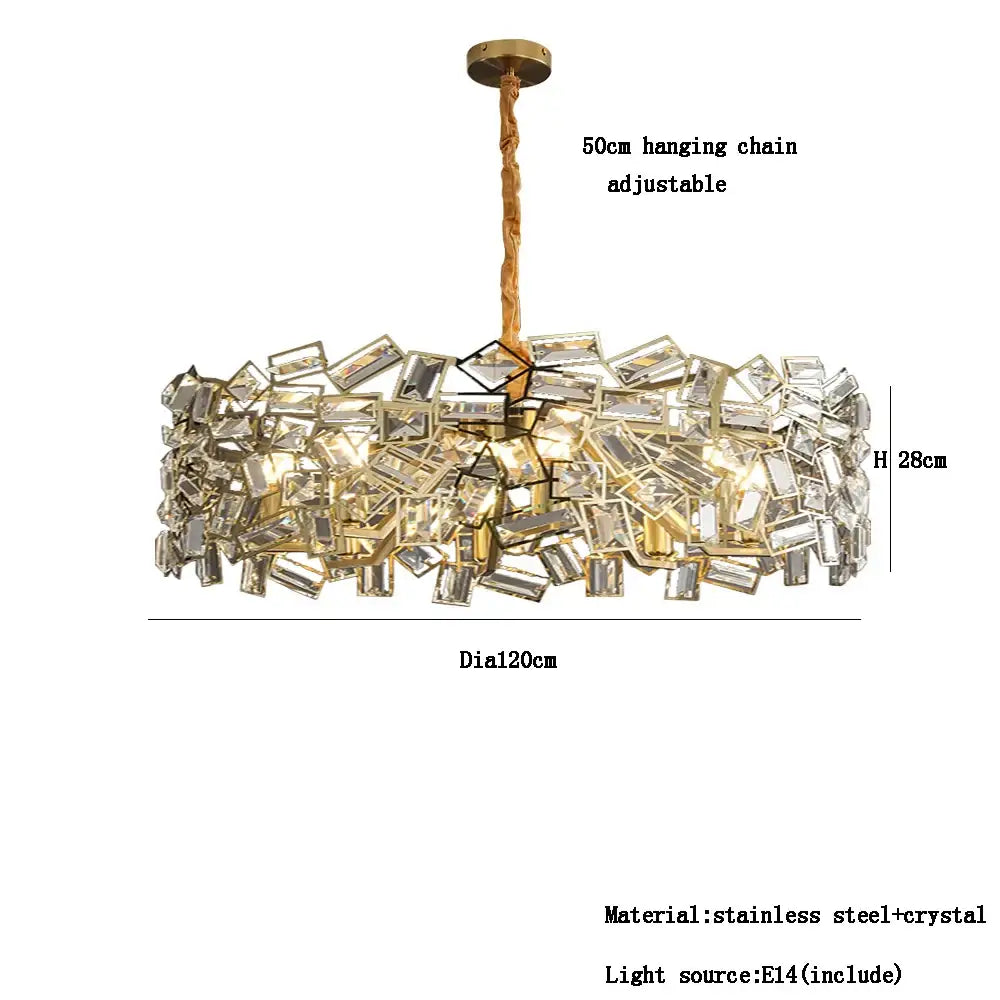 A decorbites crystal chandelier with clear crystal pieces and a gold stainless steel frame for modern bedroom lighting