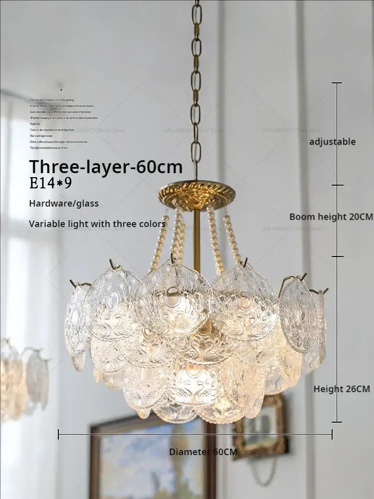 A three-layer 60cm decorbites crystal chandelier with etched glass and brass metal frame for elegant home decor
