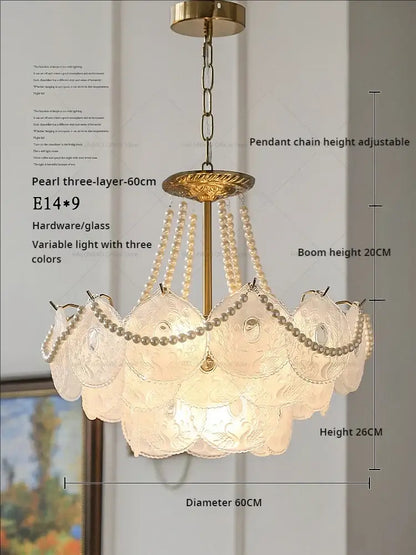Elegant pearl three-layer decorbites crystal chandelier with gold metal frame and frosted glass shades for home decor