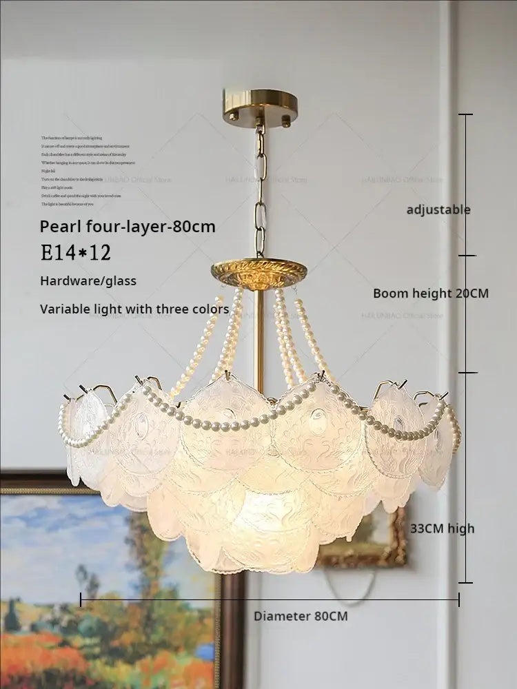 Elegant pearl four-layer decorbites crystal chandelier with frosted glass shades and gold-toned hardware for home decor